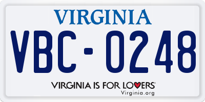 VA license plate VBC0248