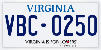 VA license plate VBC0250