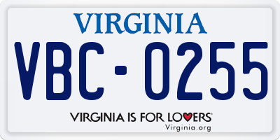 VA license plate VBC0255