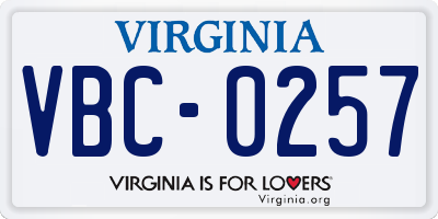 VA license plate VBC0257
