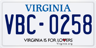 VA license plate VBC0258
