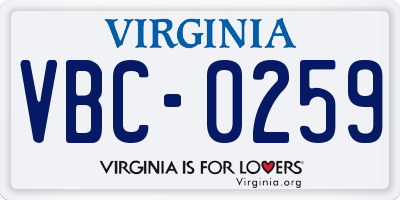 VA license plate VBC0259