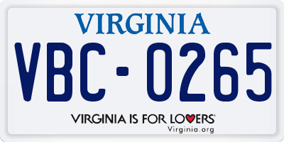 VA license plate VBC0265