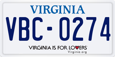 VA license plate VBC0274