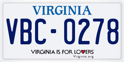 VA license plate VBC0278