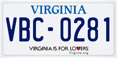 VA license plate VBC0281