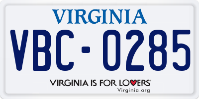 VA license plate VBC0285