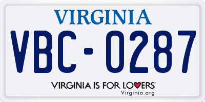 VA license plate VBC0287