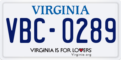 VA license plate VBC0289