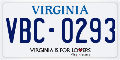 VA license plate VBC0293