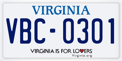 VA license plate VBC0301