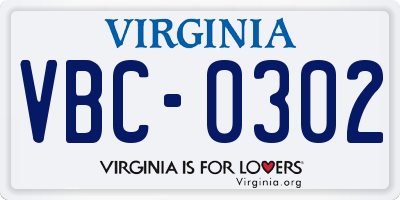 VA license plate VBC0302