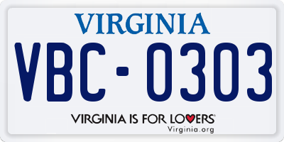VA license plate VBC0303