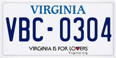 VA license plate VBC0304