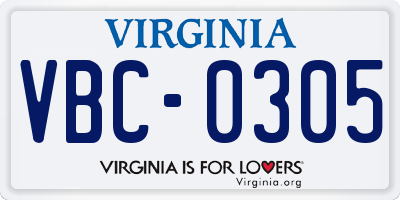 VA license plate VBC0305