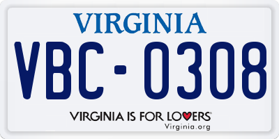 VA license plate VBC0308
