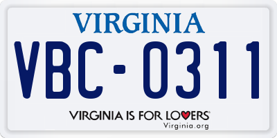 VA license plate VBC0311