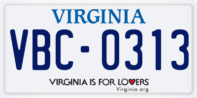 VA license plate VBC0313