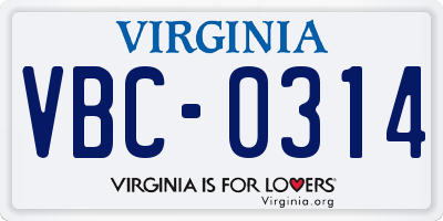 VA license plate VBC0314