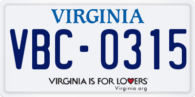VA license plate VBC0315