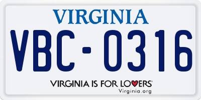 VA license plate VBC0316