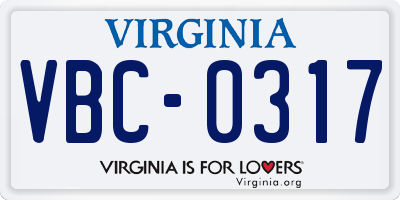 VA license plate VBC0317