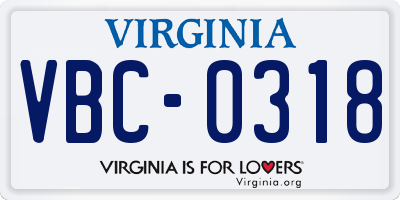 VA license plate VBC0318