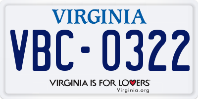 VA license plate VBC0322