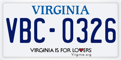 VA license plate VBC0326