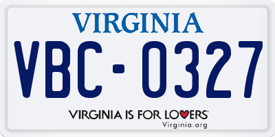 VA license plate VBC0327