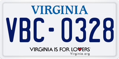 VA license plate VBC0328