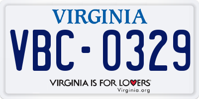 VA license plate VBC0329