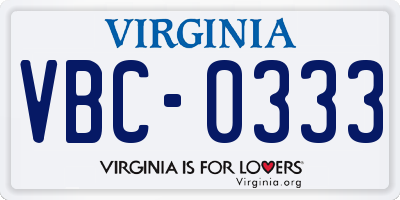 VA license plate VBC0333