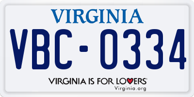 VA license plate VBC0334