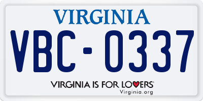 VA license plate VBC0337