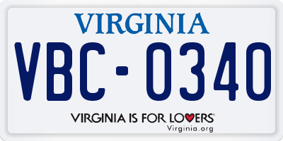 VA license plate VBC0340