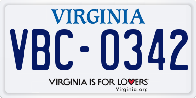 VA license plate VBC0342
