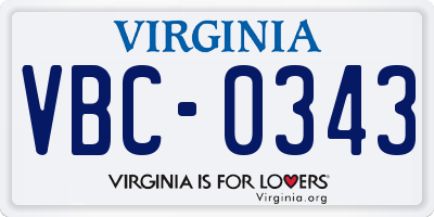 VA license plate VBC0343