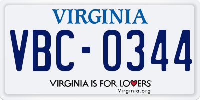 VA license plate VBC0344