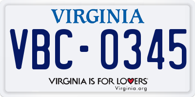 VA license plate VBC0345