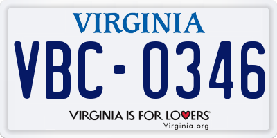 VA license plate VBC0346