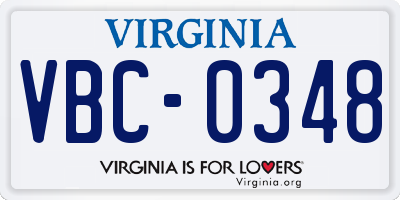 VA license plate VBC0348