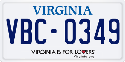VA license plate VBC0349