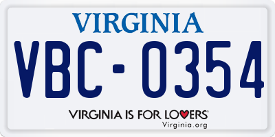 VA license plate VBC0354