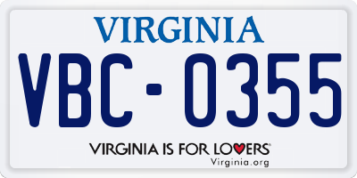 VA license plate VBC0355