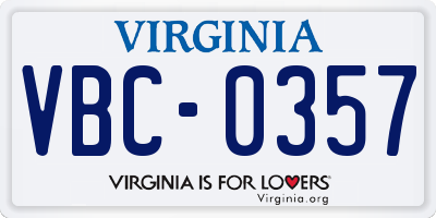 VA license plate VBC0357