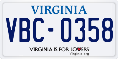 VA license plate VBC0358