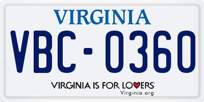 VA license plate VBC0360