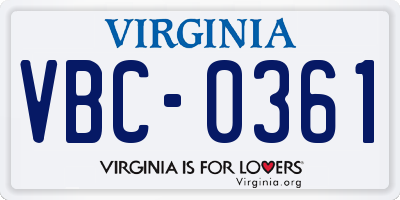 VA license plate VBC0361