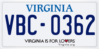 VA license plate VBC0362